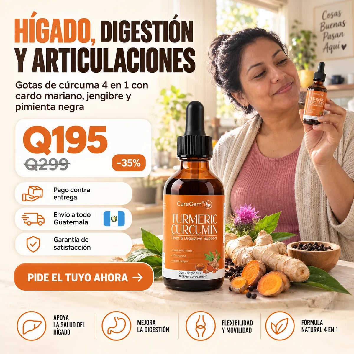 Cúrcuma CareGem: Hígado, Digestión y Articulaciones